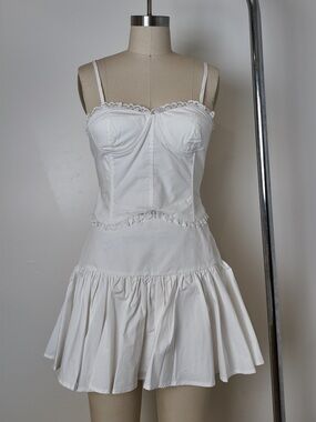 White Lace-Trim Bustier Skirt Set